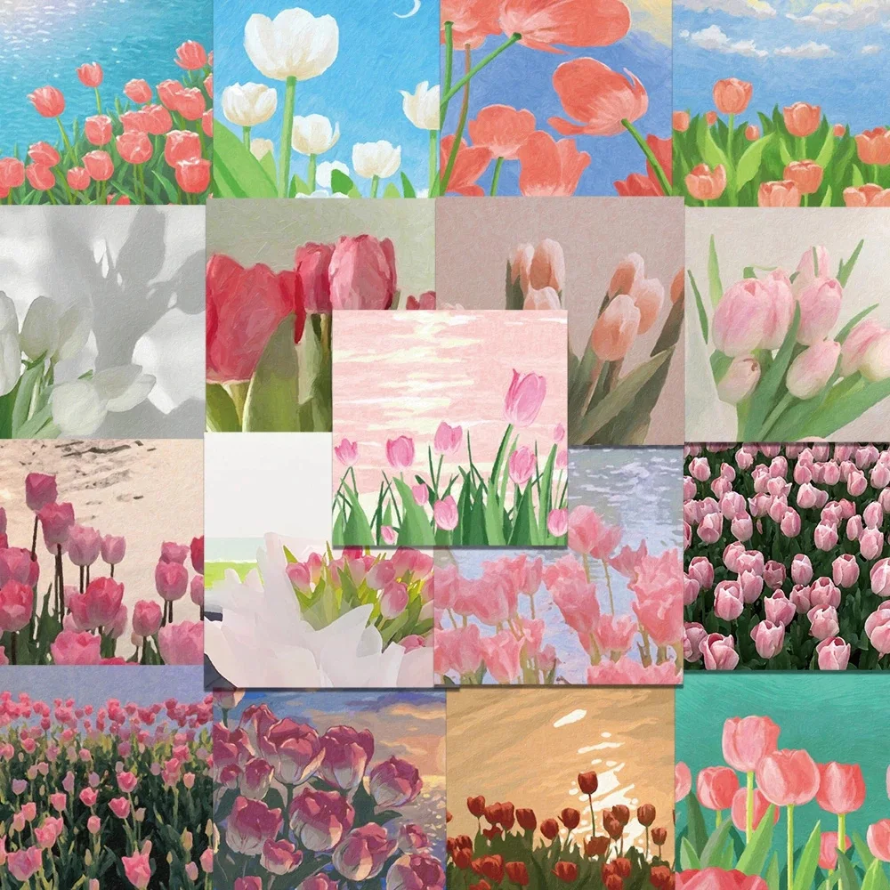 10/30/60pcs Fresh Tulipa Flower Sticker Aesthetic Waterproof Decoration Scrapbooking Guitar Phone Laptop Kids Cartoon Sticker