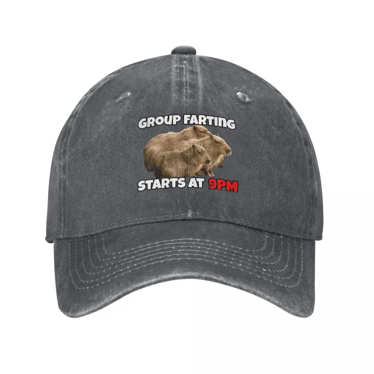 Group Farting Starts at 9PM - Funny Capybara Capy Meme Baseball Cap fashionable party Hat Golf Hat Boy Child Women's