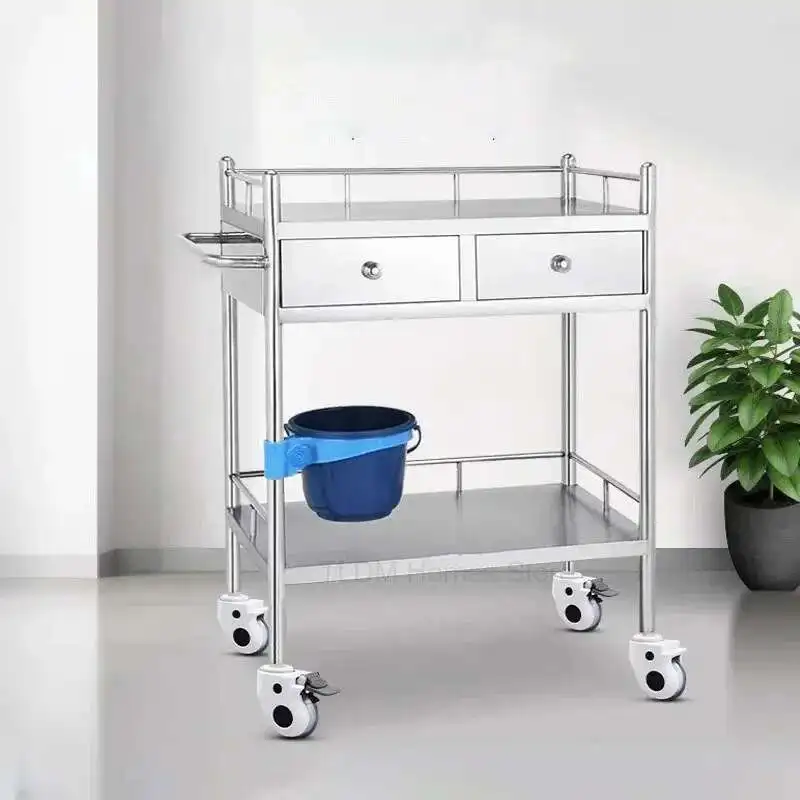 Thickened Stainless Steel Medical Beauty Trolley Rack Surgical Instrument Trolley Instrument Table Nurse Dressing Small Cart M