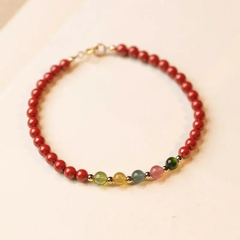 2025 Natural Cinnabar Bracelet Solicit Wealth Money Drawing Fortune Extremely Hand String Tourmaline Joy Ladies Gift Literary