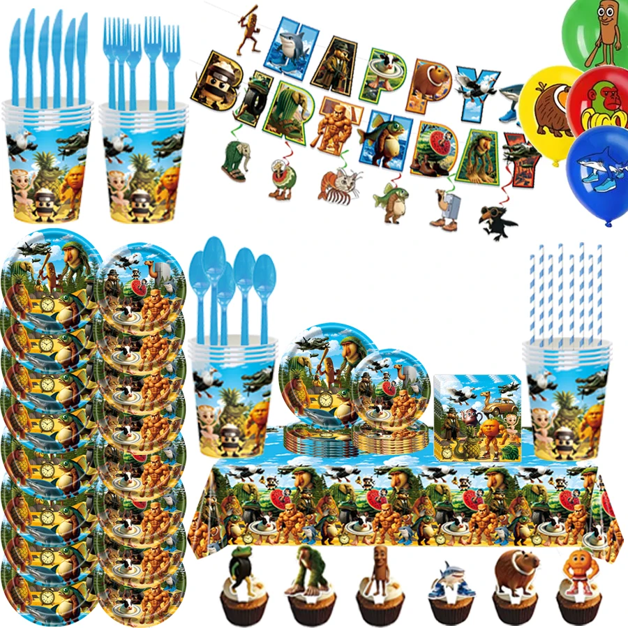 Tung Tung Sahur Tralalo Tematyczne Dekoracje na Imprezę, Baner, Kubek, Talerz, Papierowe Ubranka na Urodziny, Przebrania, Prezenty, Wypełniacze do Świątecznych Skarpetek