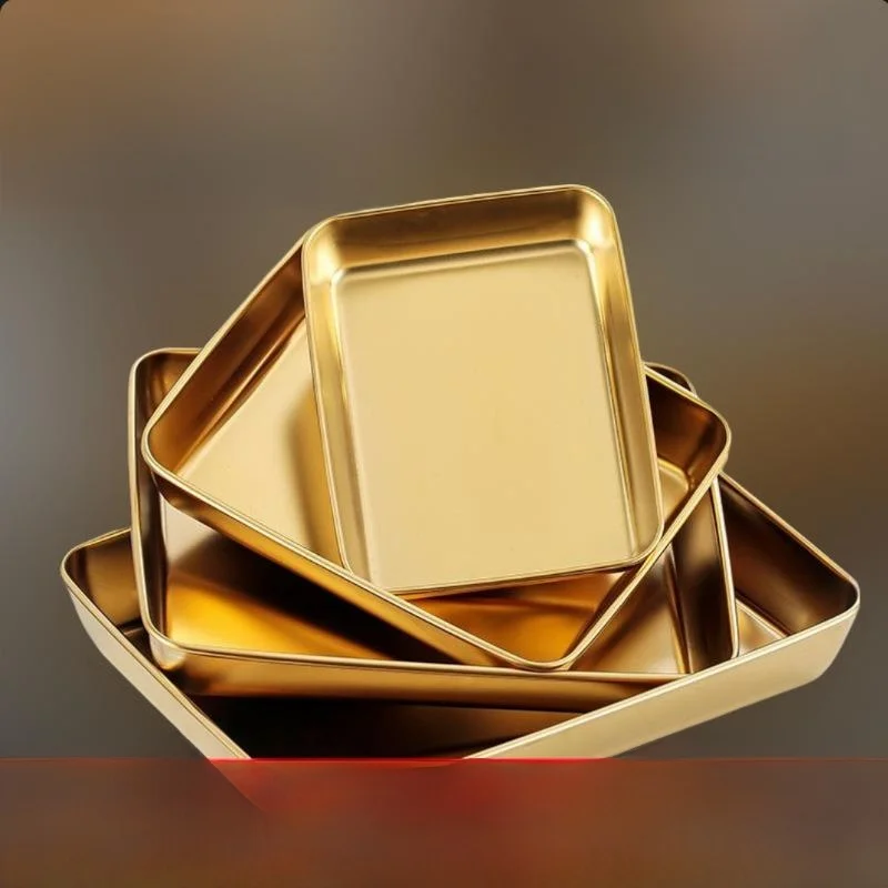 

Золотистый квадратный поднос из нержавеющей стали 304 для хот-пота, корзина для фастфуда, тарелка для барбекю, тарелка для пельменей, ресторанные принадлежности, тарелка для закусок