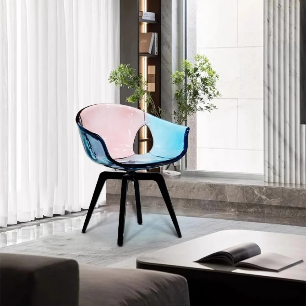

✿–q Pink & Blue Gradient Transparent Resin Leisure Chair with Hollow-Out Design & Stable Wooden Legs