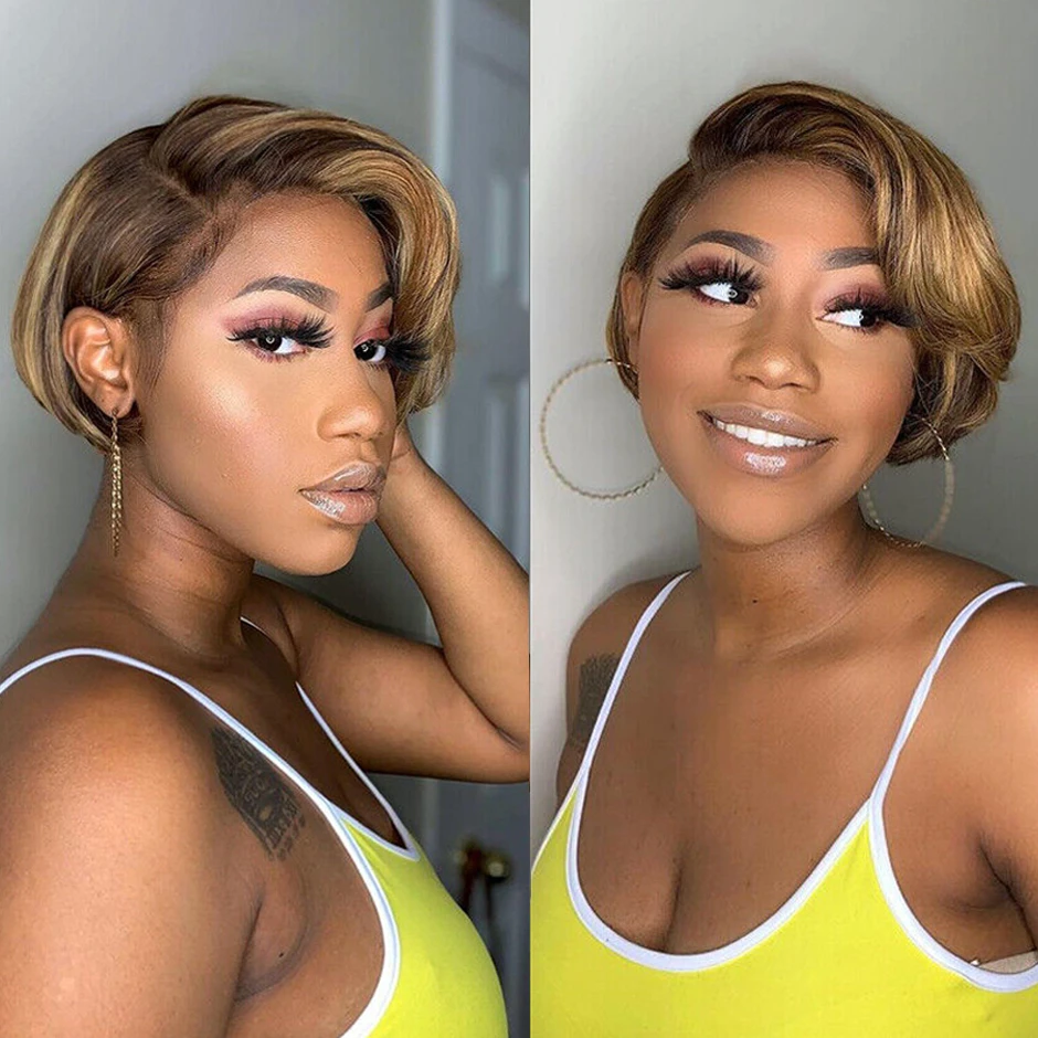 13x1 t parte frente do laço peruca de cabelo humano para as mulheres pixie corte peruca pré arrancado transparente frente do laço peruca de cabelo humano cabelo brasileiro