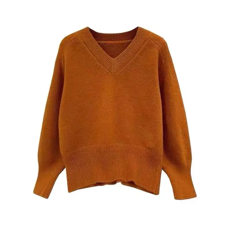 Truien Met V-Hals Dames Vintage Herfst Winter Losse Gebreide Pullovers Zachte Warme, Effen Trui Gebreide Korte Stijl Tops