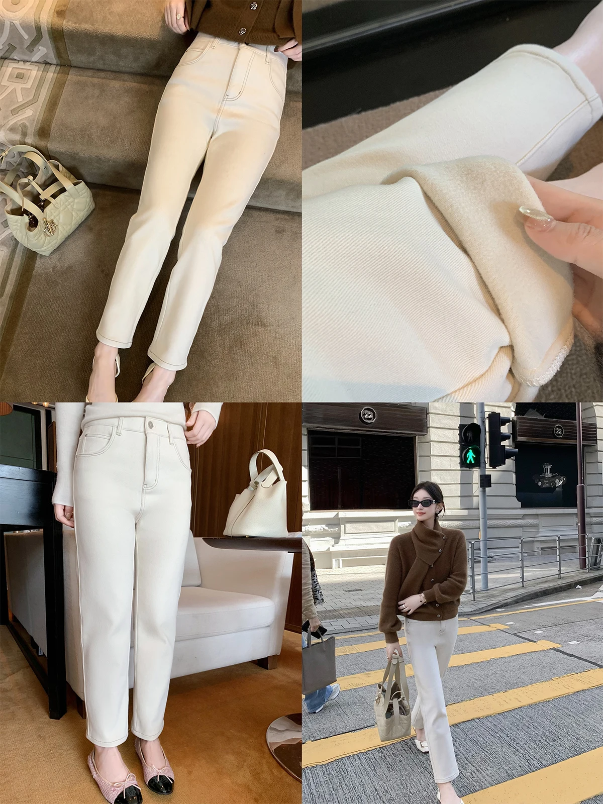 

Женские джинсы Cchen с высокой талией, на флисовой подкладке, прямого кроя, укороченные, для повседневной носки, с множеством карманов, на молнии, зимние, теплые, облегающие