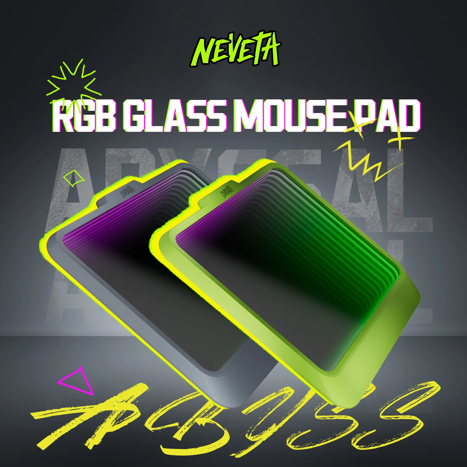 NEVETA RGB Gaming Mousepad with Tempered Glass Surface And Ergonomic Silicone Wrist Rest for Smooth Glide Hard Smooth for Gamers