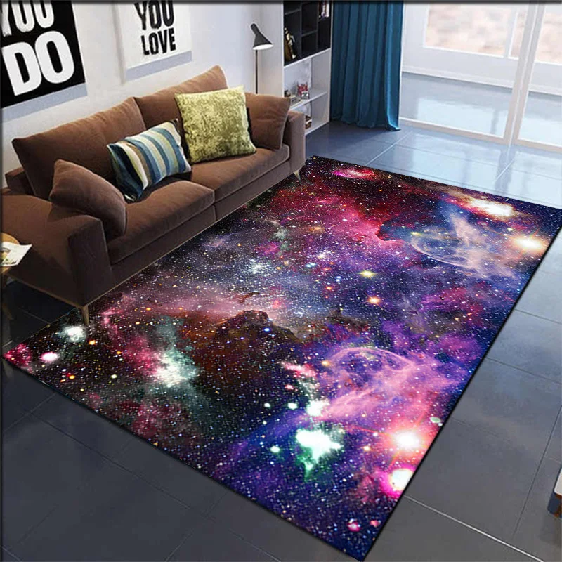 Galaxy Nebula Teppichmatte Sternenhimmel Teppich Bunte kosmische lebendige Heimdekoration 3D-Effekt Fußmatten Schlafzimmer Dekor Teppich