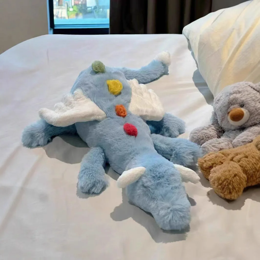 

60cm Blue Sky Dragon Plush Pillow Stuffed Lovely Cartoon Animal with White Wings Plushie Soft Fluffy Present