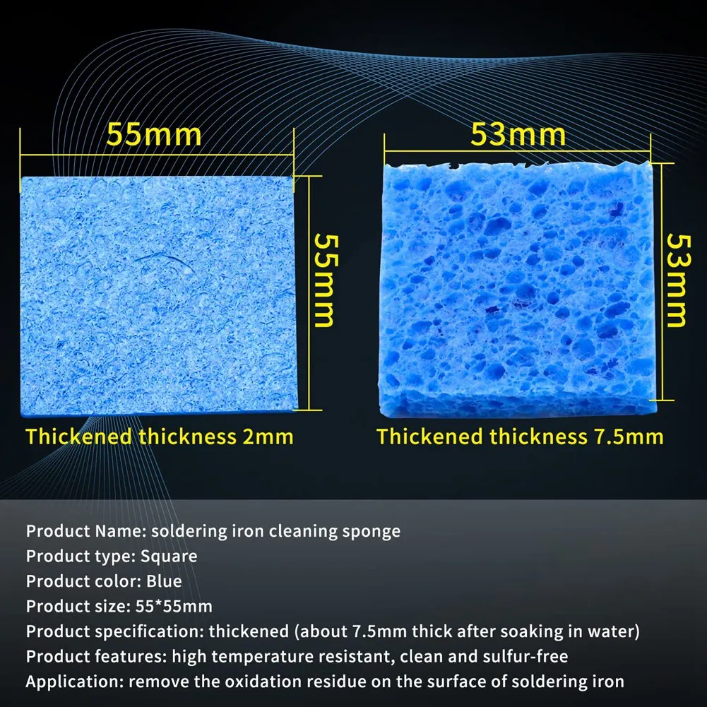 Esponja de limpieza de punta de soldador de repuesto, 2,36x2,36 pulgadas, 50 piezas, azul