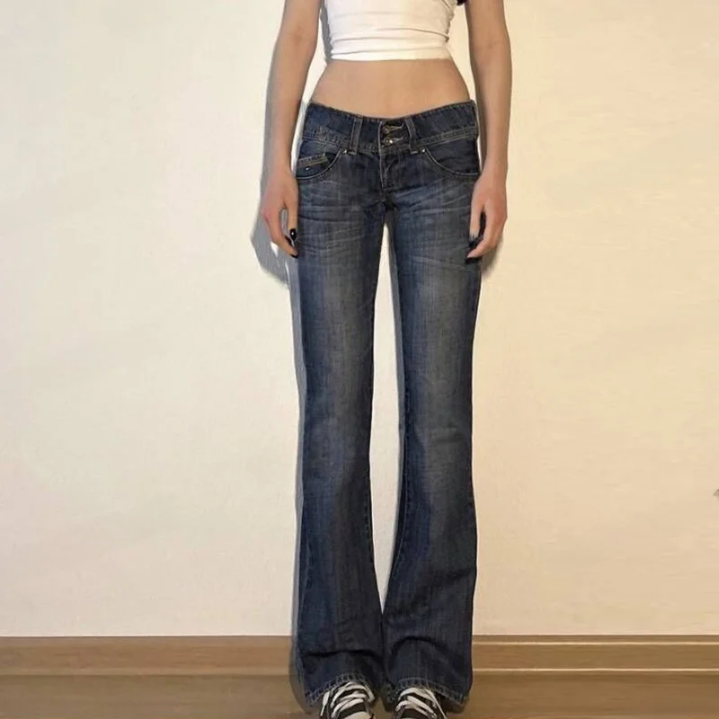 

Винтажные расклешенные джинсовые брюки длиной до пола в стиле ретро для девочек с низкой талией, женские брюки-колокольчики, длинные брюки