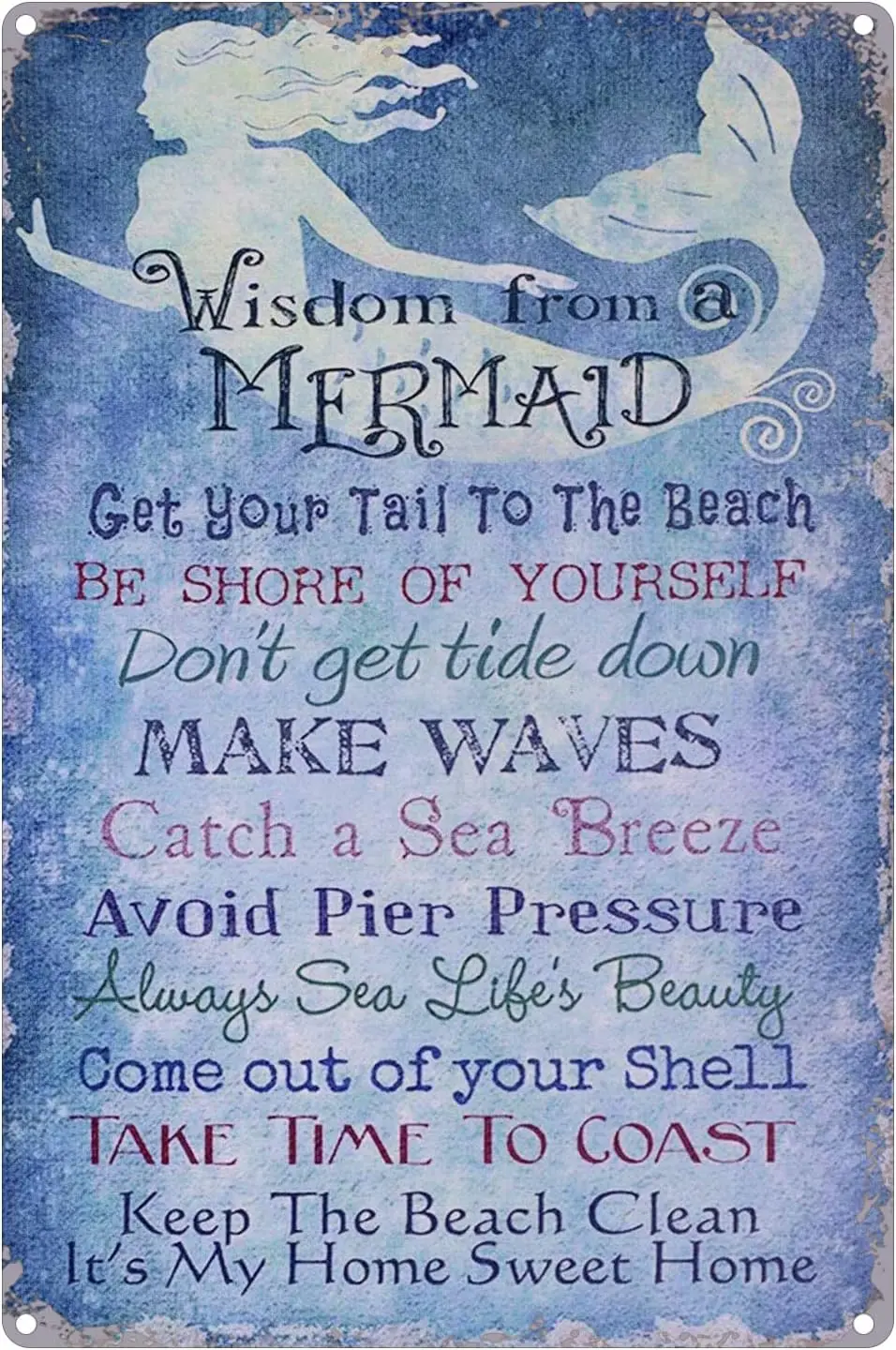 from a Mermaid Keep The Beach Clean, Vintage Metal Tin Sign Plaque Poster Home Wall Decor 8X12 Inches