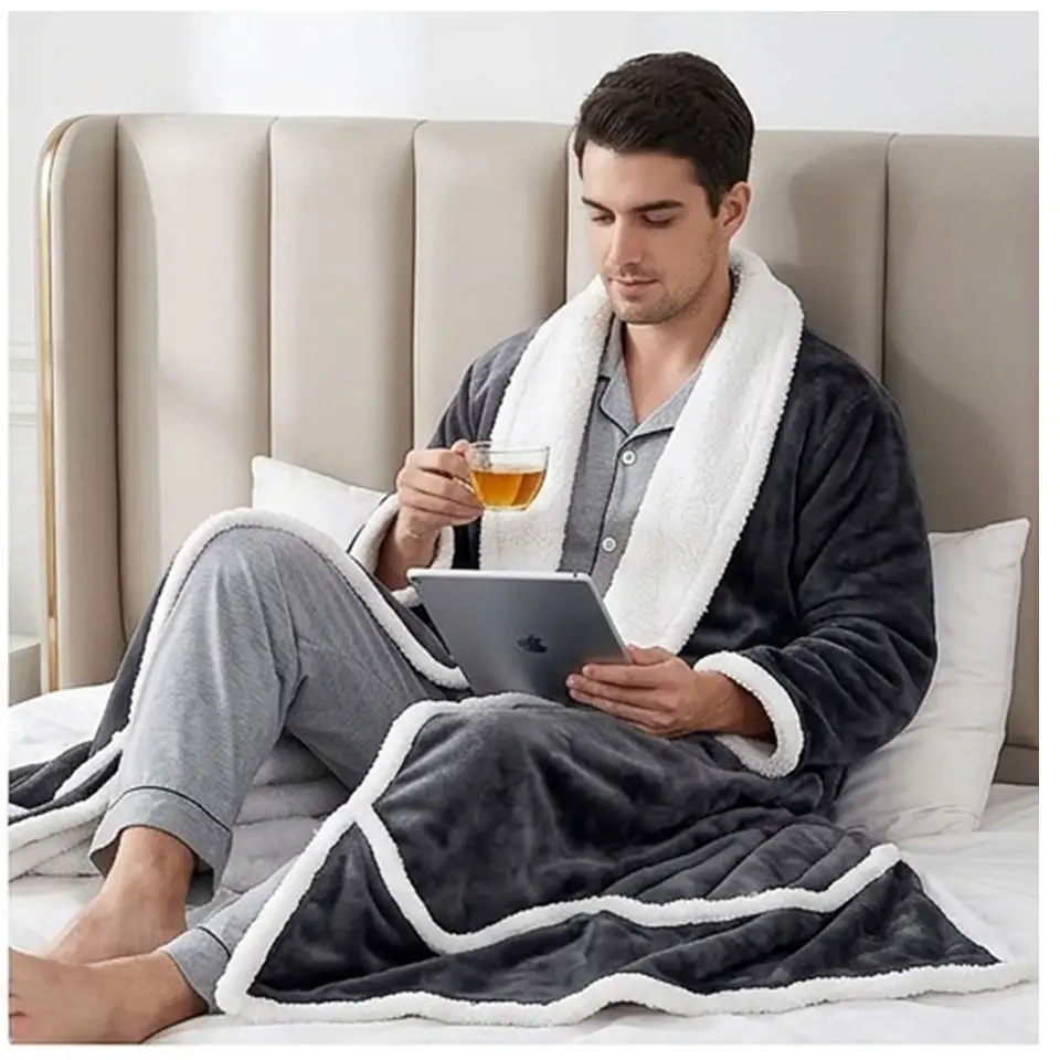 Heated Wearable Throw Blanket for Home Use, Smart Temperature-Controlled Flannel Blanket, Wearable Heated Blanket
