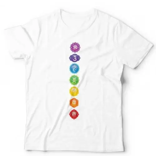 7 Chakra Symbols Tshirt Unisex Tantra Hinduism Yoga Balance Well Being White T