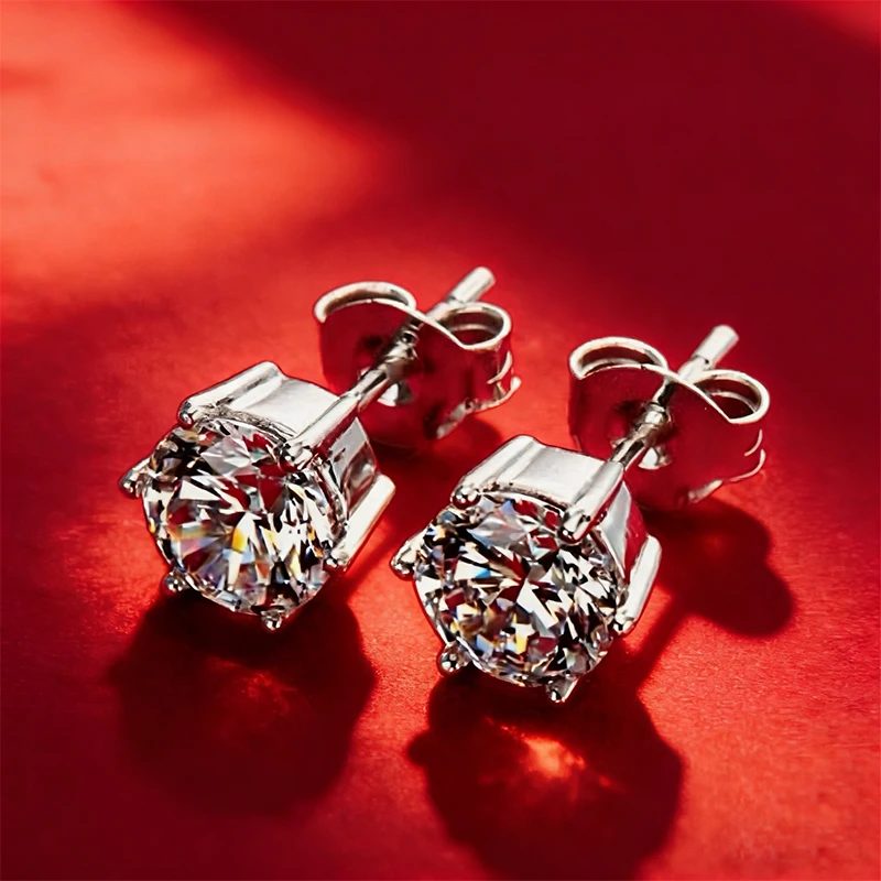 

0.1-2CT 925 Sterling Silver Earrings six claw Moissanite for Women Top Quality Wedding Engagement Jewelry Fashion Ear Stud Party