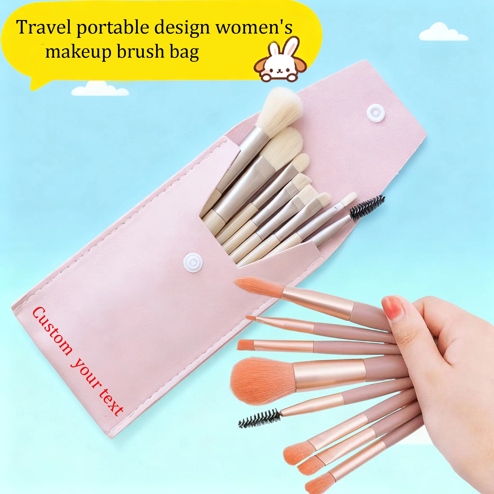 

Customized Personalized Women's Leather Makeup Brush Holder Makeup Brush Bag Lightweight and Portable Makeup Tool Bag