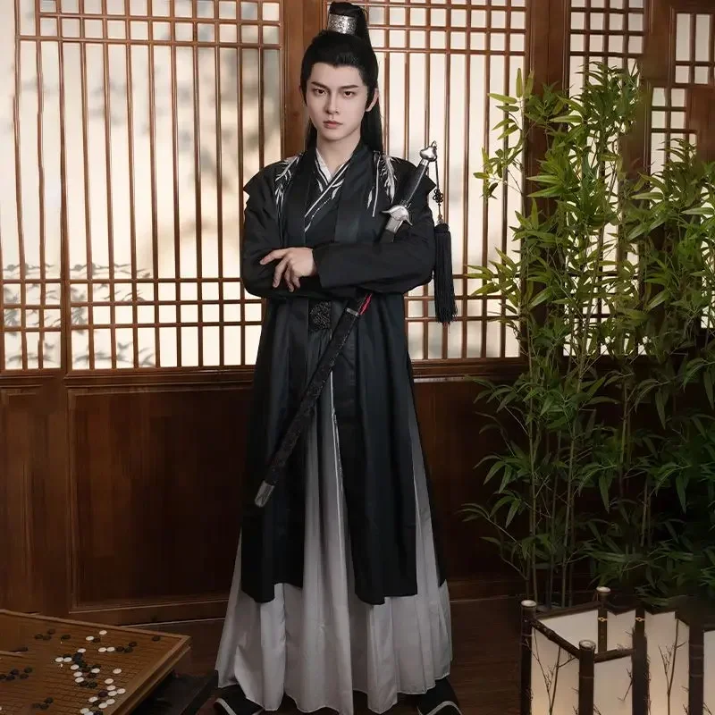 Original Song Dynasty Black Hanfu Dress 4pcs Velvet Thickened Robe Men Autumn Winter Fashion Swordsman Knight Cospaly Costumes