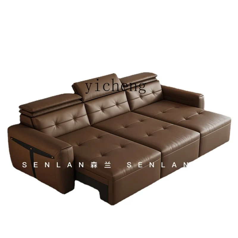 Zf Dual-Purpose Flat Sleeping First Layer Cowhide Intelligent Electric Function Leather Sofa Bed