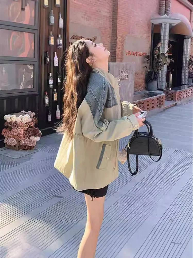 Women 2025 Spring and Autumn Korean Edition Casual Design Cargo Splicing Coat High end Street Fashion Windbreaker Jacket