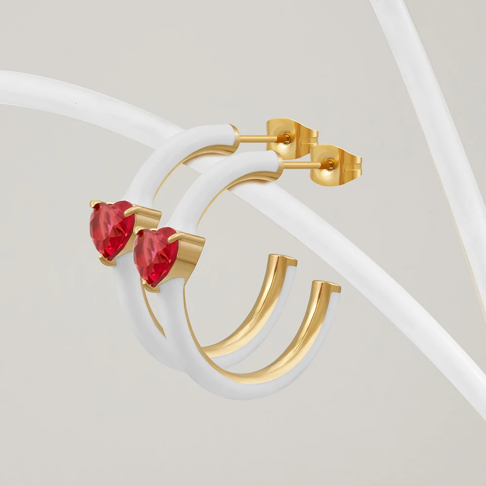 

Enfashion Aros Drip Oil Heart Hoop Earrings Gold Color Stainless Steel Hoops Earings For Women Fashion Jewelry Party E231512
