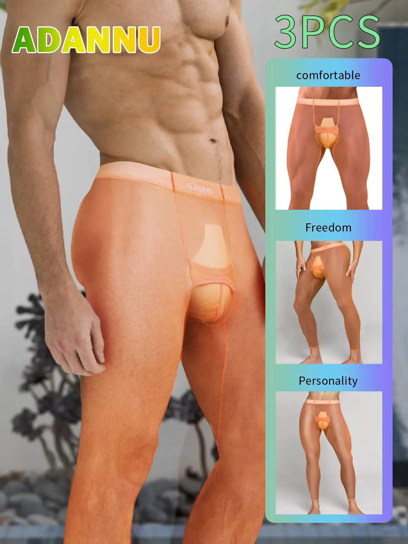 

3pcs-Men's Full Optical Yarn 7/8 Length Base Layer Pants - Breathable Warmth, Quick-Dry & Stretch for Running.