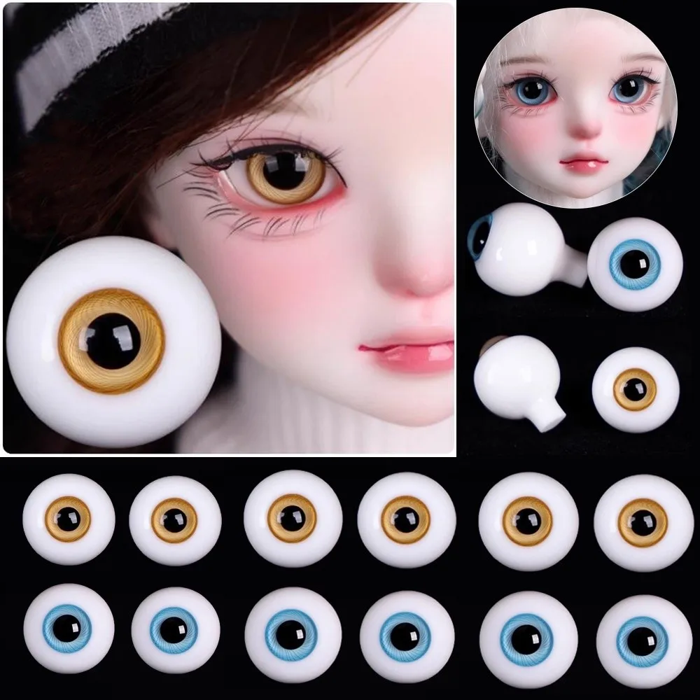 New 10mm 12mm 14mm 16mm Blue Gold Glass Eyes Cute 2 Colors DIY Making Crafts Textured Glass Eyeball For BJD Dolls