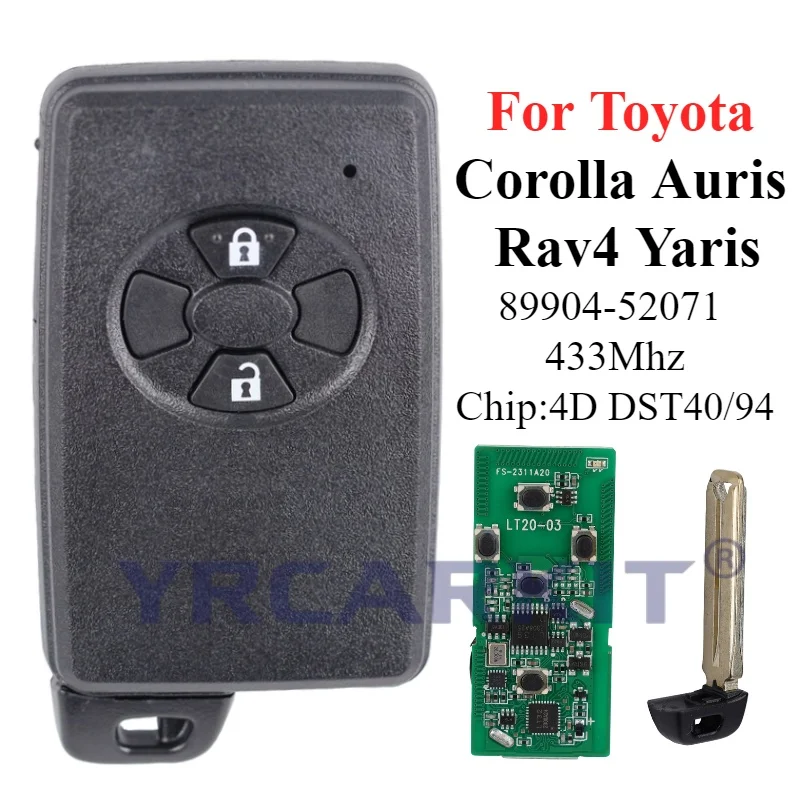 

For Toyota Corolla Auris Rav4 Yaris 2006+ B51EA PCB P1 D4 4D-71 89904-52071 2 Button 433Mhz Smart Remote Car Key keyless start