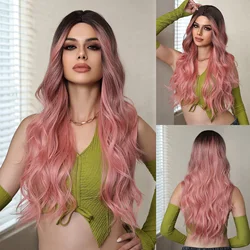 Black Pink Ombre Synthetic Wigs Middle Part Long Wavy Hair Body Wave Wigs for Women Pink Cosplay Wigs Halloween wig Heat Resist