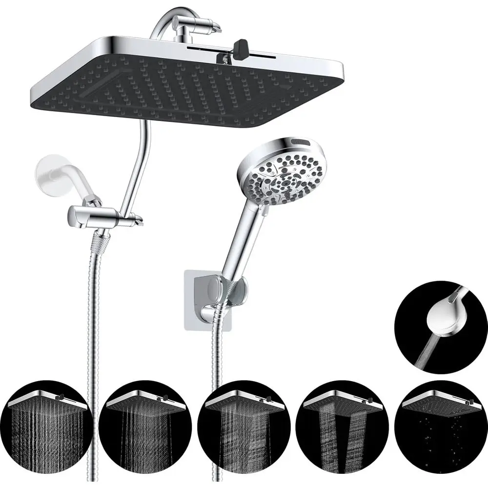 

Upgraded 5-spray 13'' Shower Head, High Pressure Rainfall Shower Head, Dual Showerhead Combo with 10-mode Handheld Spray, 12''