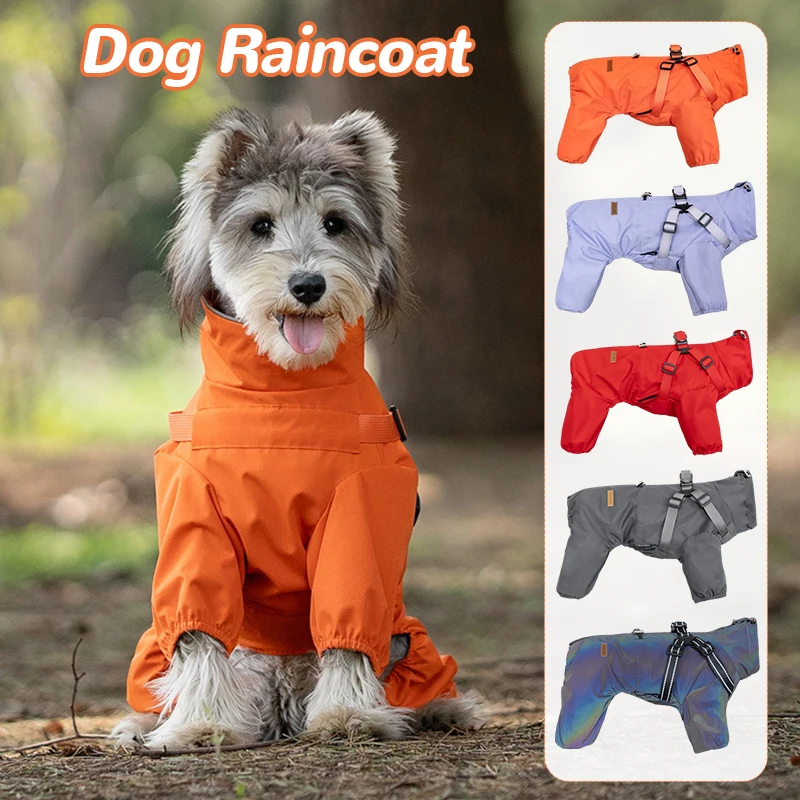 

Dog Raincoat With Harness Waterproof Chihuahua Pet Jumpsuit For Small Medium Dogs Adjustable Reflective Puppy Rain Coat