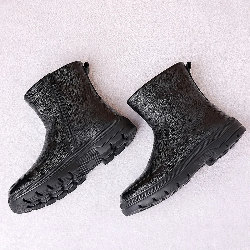 Genuine leather Men Winter Shoes Handmade Warm Snow boots Full Grain Leather Winter Boots For Men