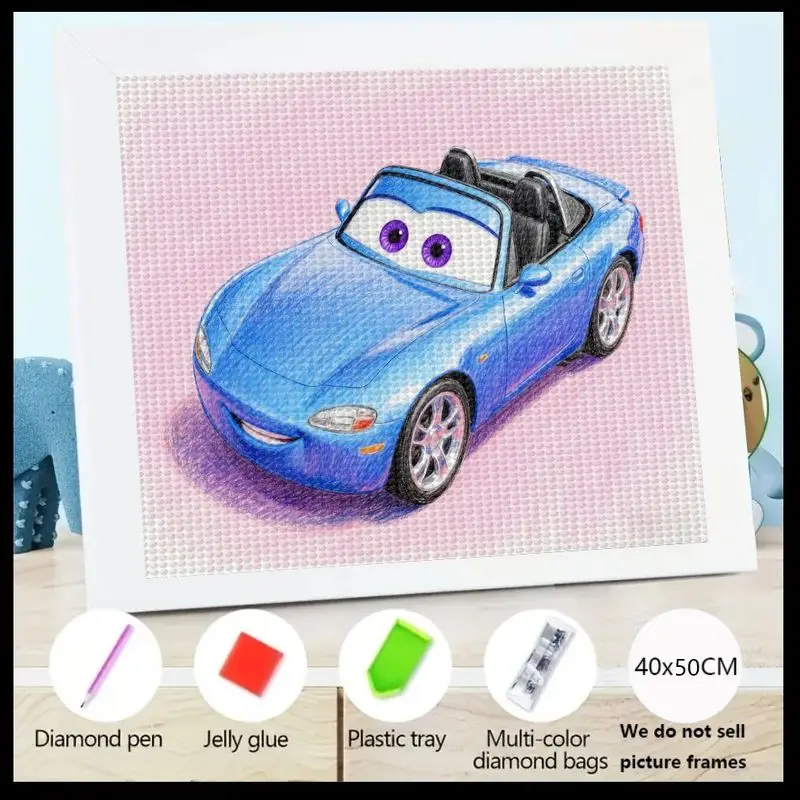 

1 шт. детская алмазная живопись с мультяшным автомобилем, 5D синий трансформируемый художественный набор, набор для рисования драгоценными камнями с милым улыбающимся большим глазом, полная дрель C