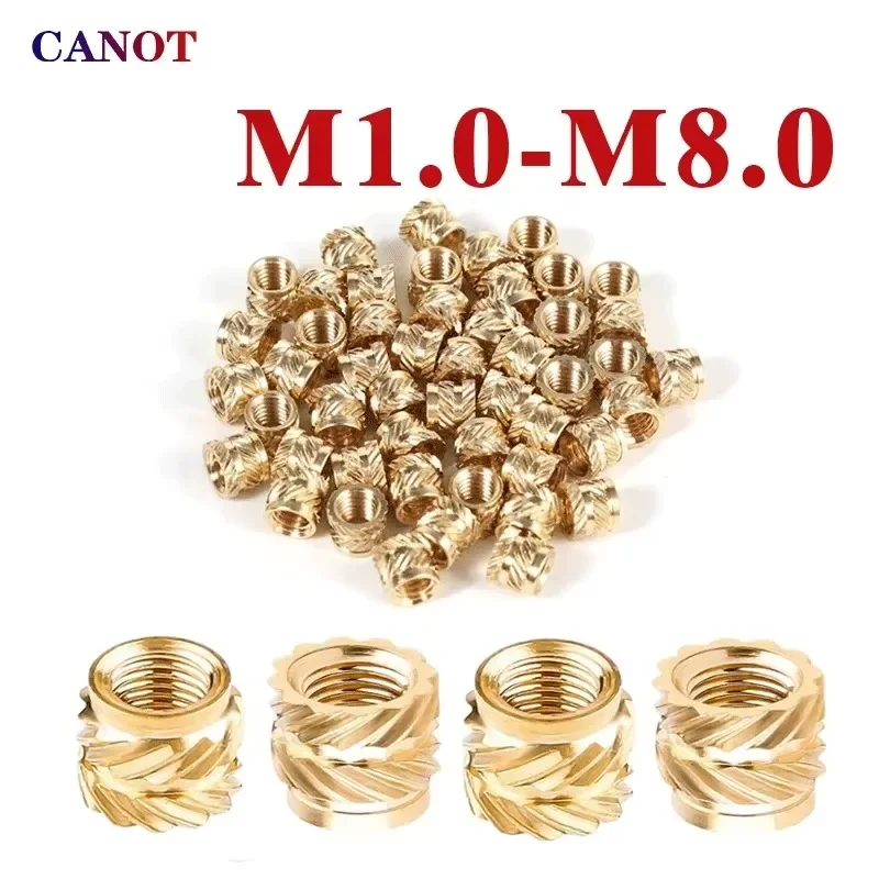 100/10 PCS Hot Melt Knurled Thread Brass Insert Nut M1/M1.2/M1.4/M2/M2.5/M3/M4/M5/M6/M8 Female Threaded Embedment Inserts Embed