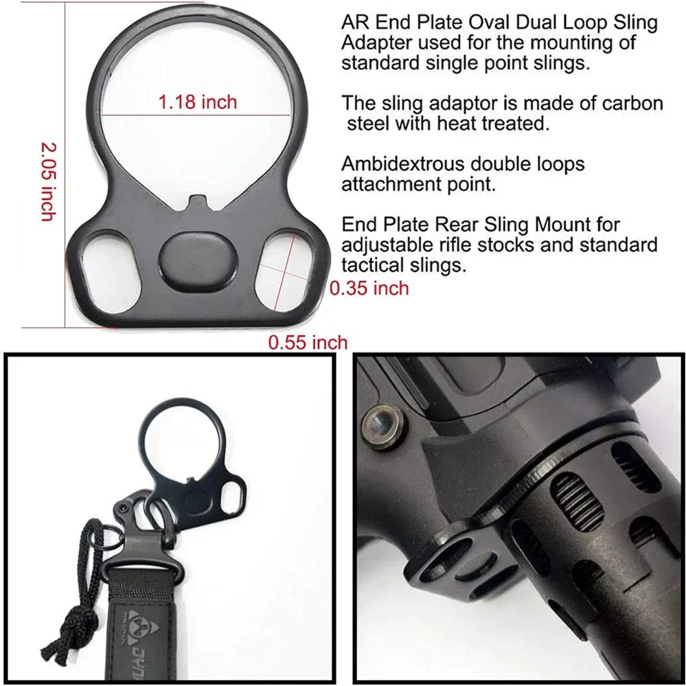 Tactical Rifle End Plate Sling Adapter, Dual Loop, ambidestro, um único ponto, Sling Mount para AR-15, M4, Hunting Gun Acessórios