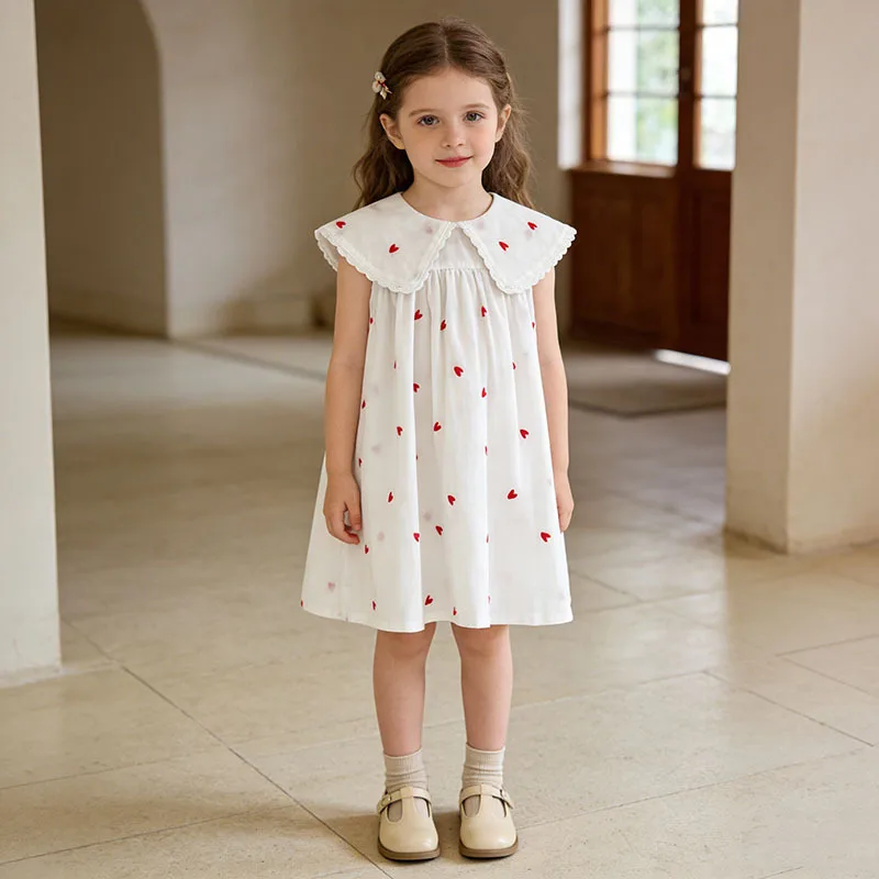 

Girls' summer dress new style with heart print, stylish children's dress for baby girls