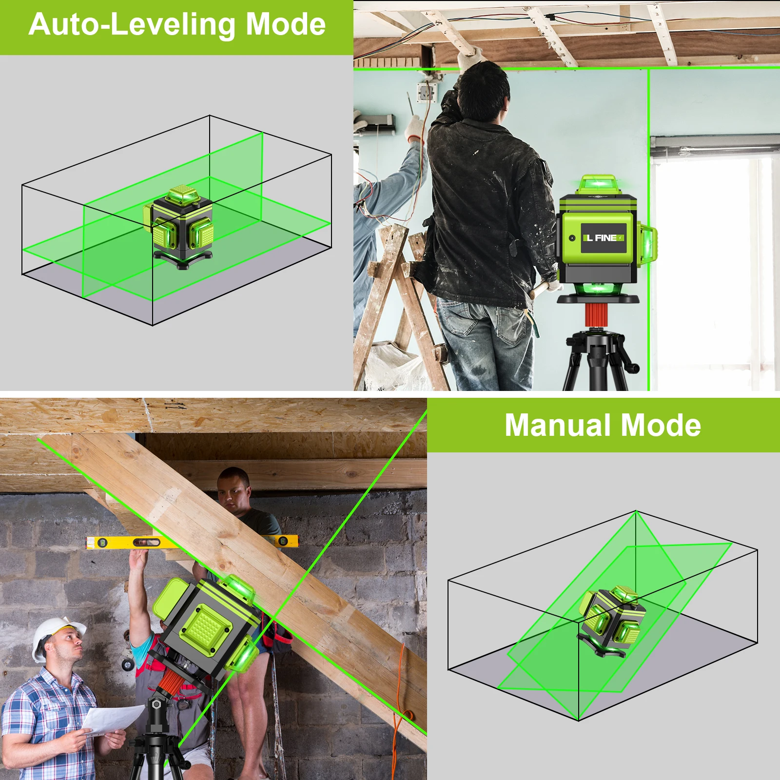 LFINE 16 Lines Professional Laser level 360 Automatic Self-Leveling Horizontal and Vertical Green Light  Nivel Laser Tools