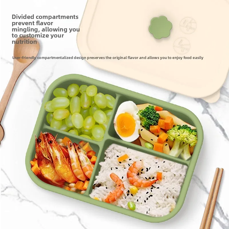 

Silicone Lunch Box/Bento Box for Kid Fat Reduction Lunch Box Fresh-keeping Box Grid Microwave Oven Heating Meal Prep Containers
