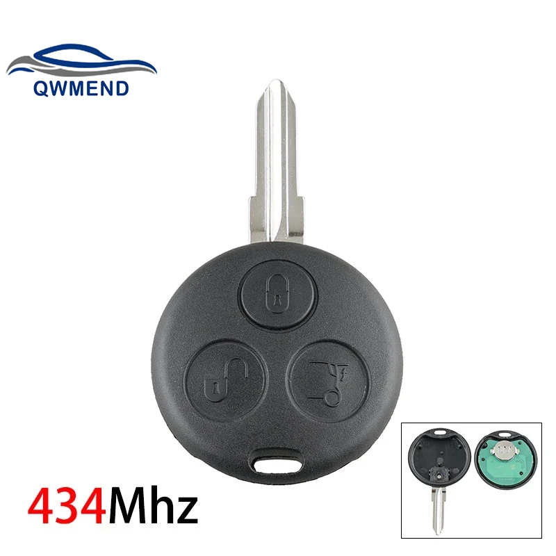 

QWMEND 3 Buttons Smart Car Key for Mercedes Benz Smart City ForTwo Passion Pulse Car Remote Key 434Mhz Uncut Blank Blade