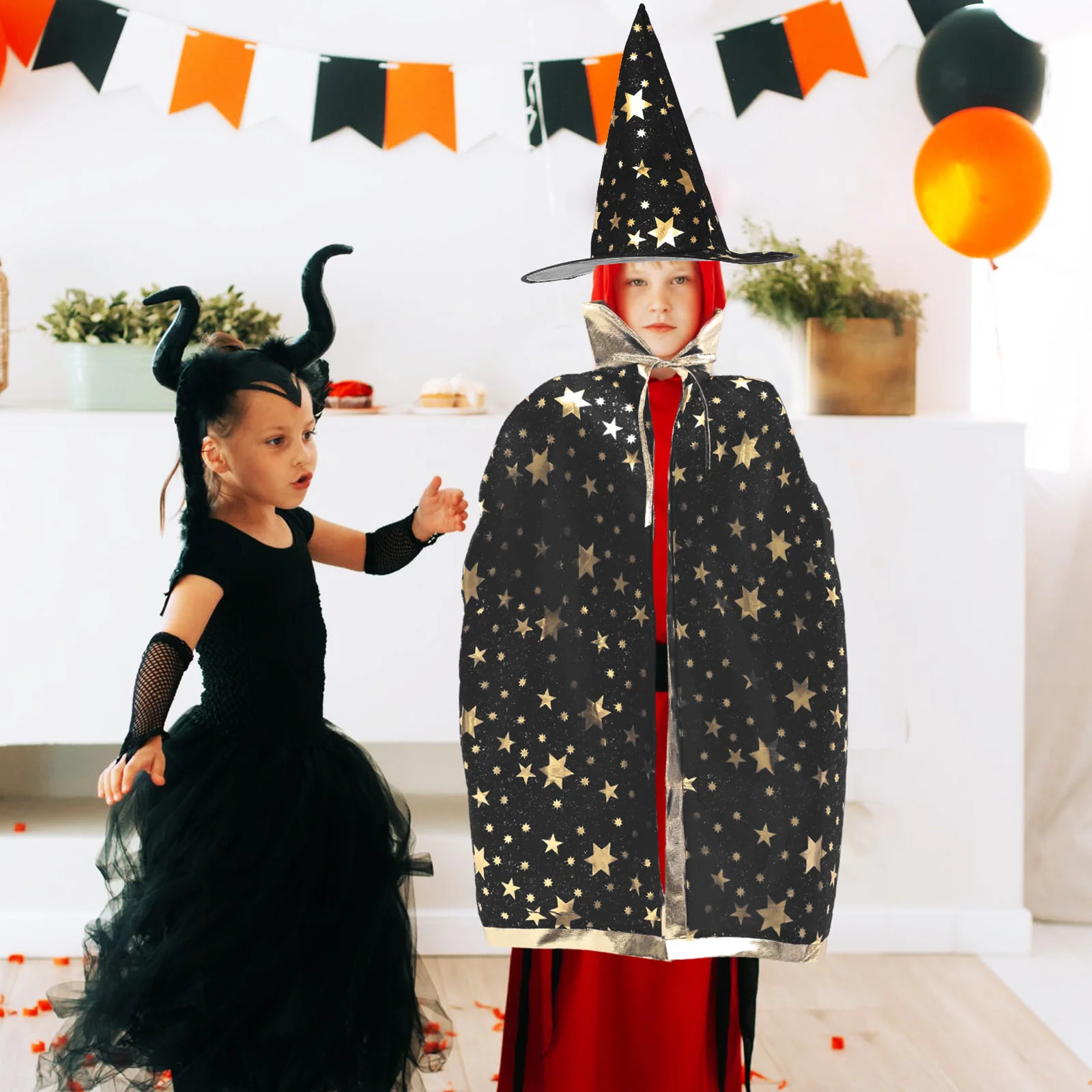 1 ensemble de Costume d'halloween citrouille pour enfants, ensemble Cape et chapeau, Cape de fête Cosplay, tenue de mascarade de magicien, ensemble d'outils pour enfants