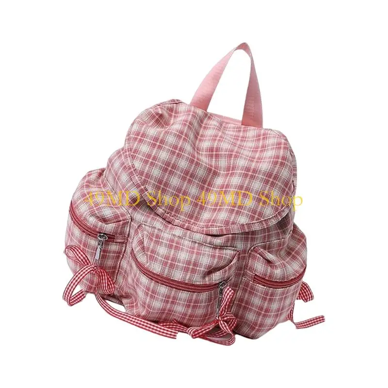 49MD Japanese Styles Backpacks Plaids Backpacks Casual Knapsack Student School Bag