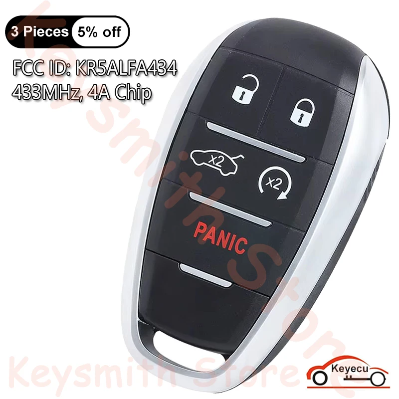 KEYECU for Alfa Romeo Giulia Stelvio 2017 2018 2019 2020 Remote Smart Key Fob KR5ALFA434 Continental: A2C97635100 433MHz 4A Chip