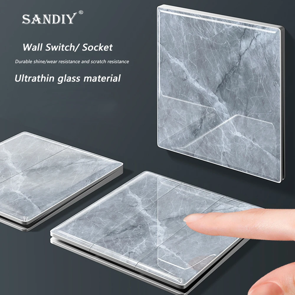 

International Electrician Marble Pattern Concealed Installation 86 Type Ultra-thin Tempered Glass Gray Switch One Open