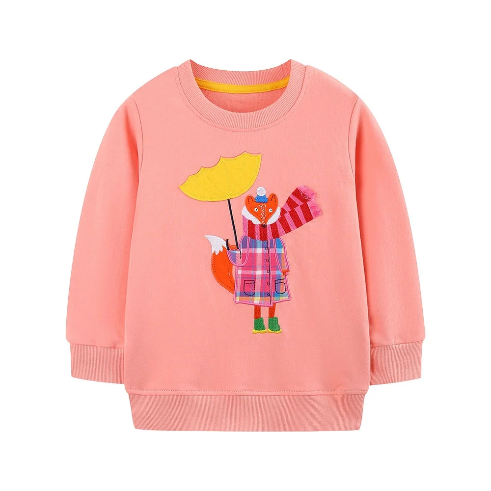 Jumping Meters 2-7T 2026 Foxes Applique Girls Sweatshirts For Autumn Spring Hot Selling Kids Clothing Toddler Hooded Shirts