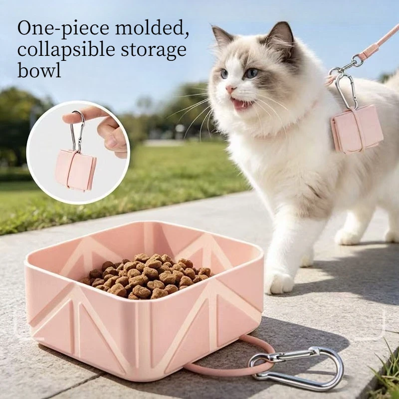 Pet Bowl Foldable Silicone - Portable Cat Dog Water Food Bowl - for Outdoor Camping Travel - Square Collapsible Pet Feeder Bowl