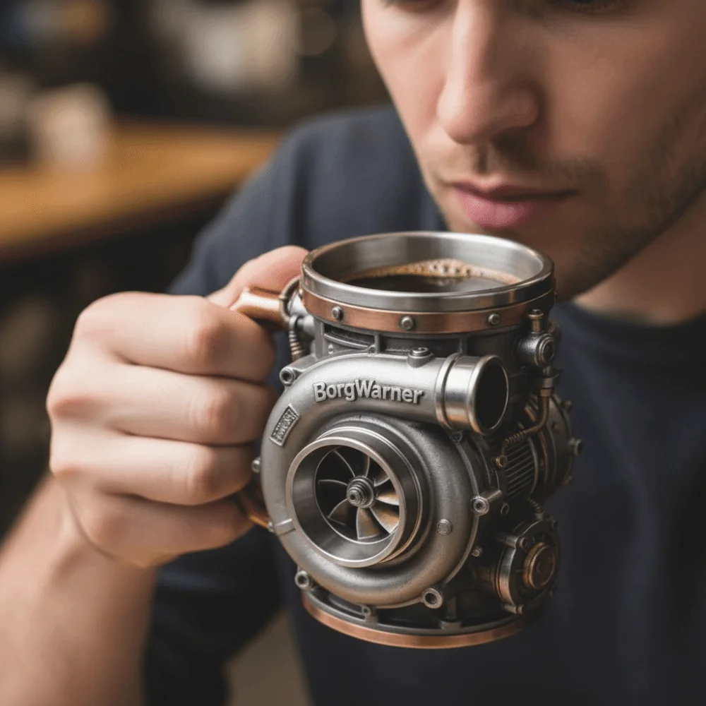 Resin Turbocharger Mug Comfortable Grip Sturdy and Durable 3D Engine Cup Handcrafted Mechanical Element Style Coffee Mug - view 3