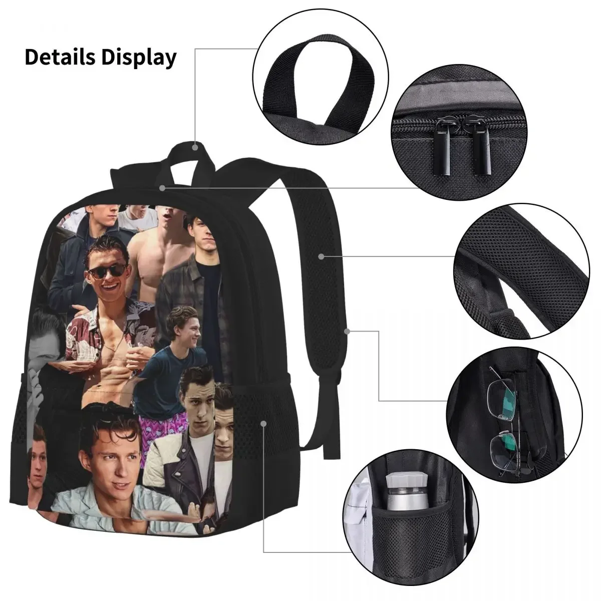 Tom Holland Collage Mochilas para meninos e meninas, mochilas escolares para estudantes, mochila dos desenhos animados, lancheira, caneta, conjunto de 3 peças