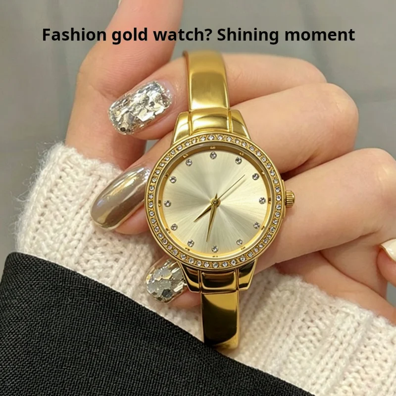 LITTLE WOOD Fashion Women's Quartz Watch Diamond Set Round Classic Bangle Watch Simple Elegant Luxe-Style Watch