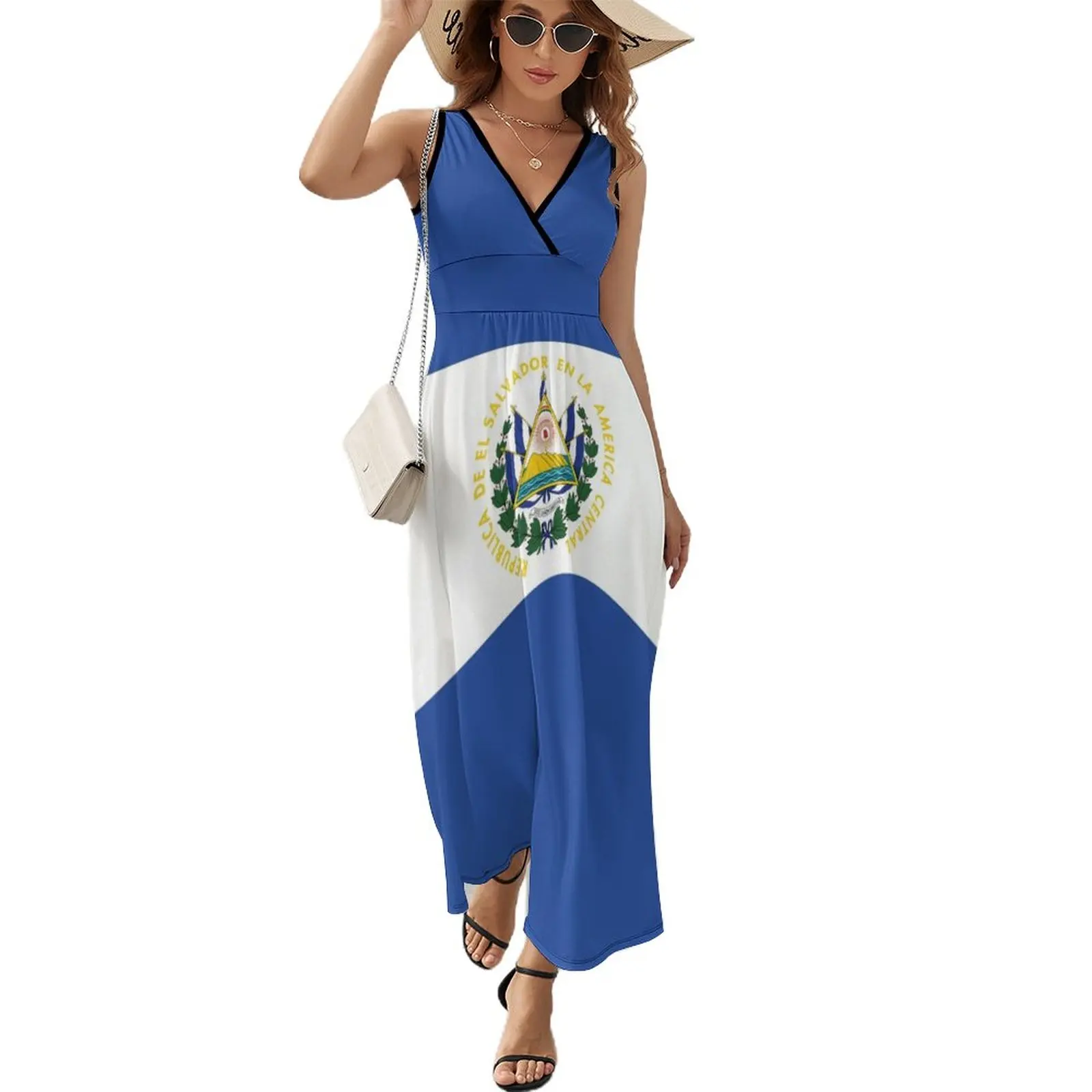 Vestido sem mangas para mulher, Bandeira de El Salvador, Trend do vestuário feminino, aniversário diário, verão, 2023