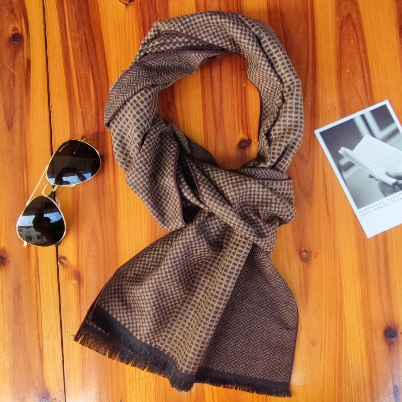 New Luxury Cashmere Wool Men Scarves,Warm Winter Man Scarf Charcoal Grey Wool Scarves Comfort Dual Color Fashion Casual Wear