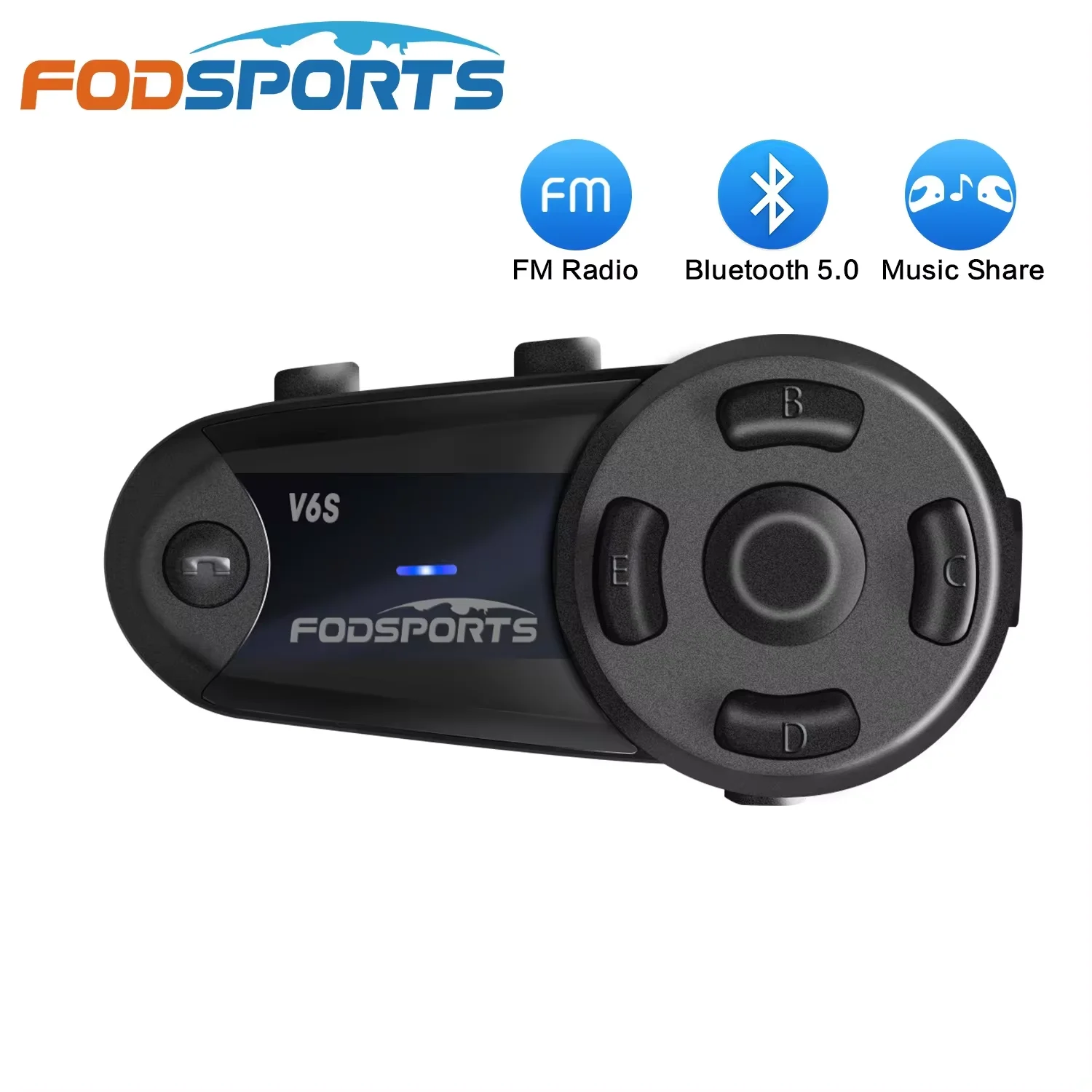 Fodsports V6S Motorcycle Intercom Helmet Bluetooth Headset 6 Riders 1000m Waterproof Wireless Interphone,FM Radio,Share Music